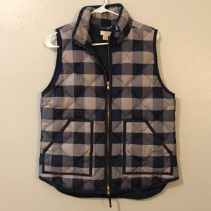 Jcrew puffer vest gray and navy check